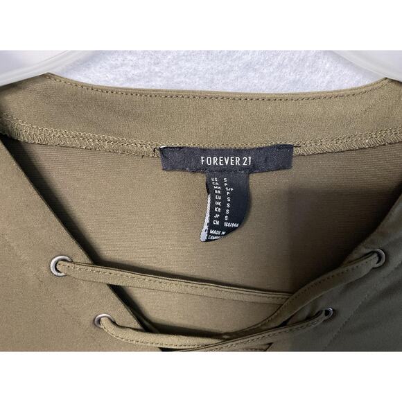 Forever 21 Dress Womens Small Olive Green Long Sleeve Lace Up V Neck Bodycon - Picture 2 of 8